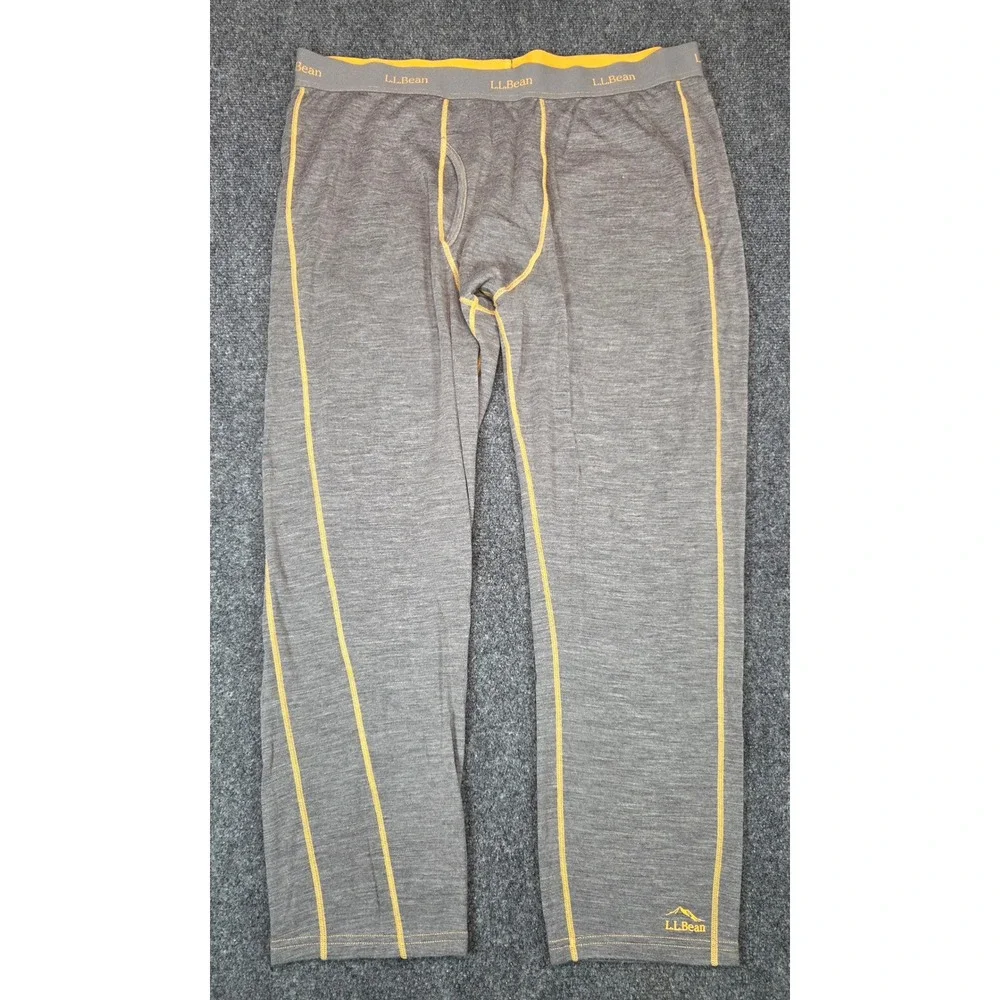 LL Bean Mens XXL Gray 100% Merino Wool Midweight Base Layer Pants 514288